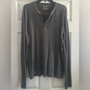 Lucky Brand LG Venice Burnout Henley Thermal Waffle Knit Top Heather Gray